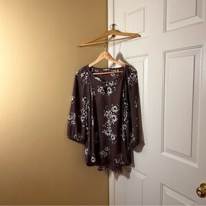 Maurices Floral Blouse - Brown and White